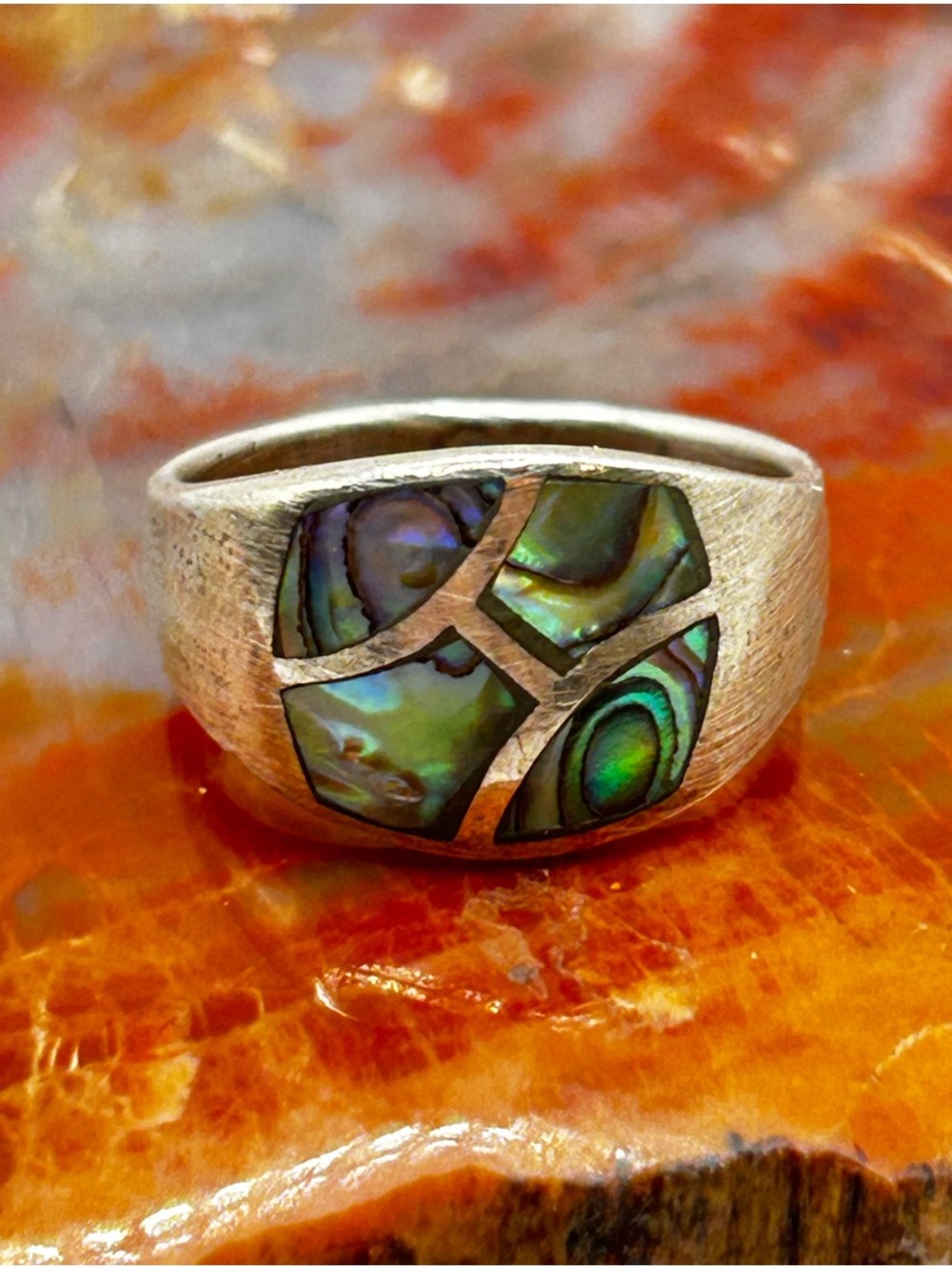 Vintage Sterling Silver Abalone Shell Ring - Size 7